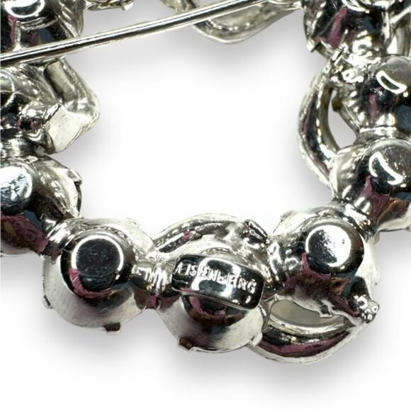 Eisenberg Clear Rhinestone Wreath Brooch Silver Tone Swirl Design Vintage - Picture 8 of 10